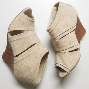 CALL IT SPRING Canvas Leather Wedge Open Toe